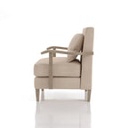 Fauteuil d'appoint contemporain en tissu beige et vinyle avec accoudoirs incurvés et coussin de dossier amovible – Unité individuelle