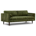 Canapé en velours vieilli vert / béton / blé / marine / cendré avec pieds en noyer et coussins en plumes et duvet – 225 cm, 3 places