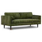 Canapé en velours vieilli vert / béton / blé / marine / cendré avec pieds en noyer et coussins en plumes et duvet – 225 cm, 3 places