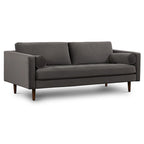Canapé en velours vieilli vert / béton / blé / marine / cendré avec pieds en noyer et coussins en plumes et duvet – 225 cm, 3 places