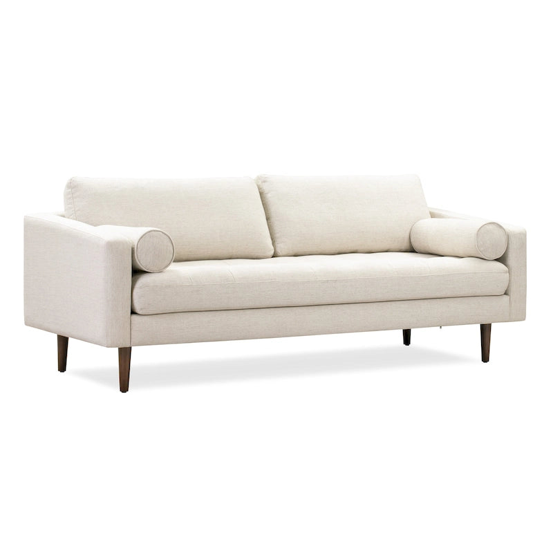 Canapé en velours vieilli vert / béton / blé / marine / cendré avec pieds en noyer et coussins en plumes et duvet – 225 cm, 3 places