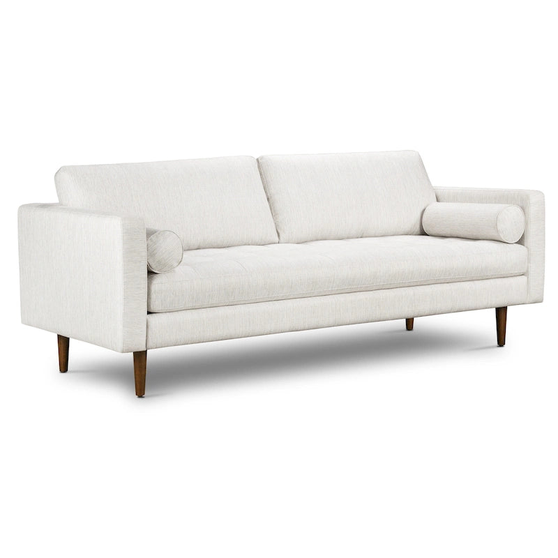 Canapé en velours vieilli vert / béton / blé / marine / cendré avec pieds en noyer et coussins en plumes et duvet – 225 cm, 3 places