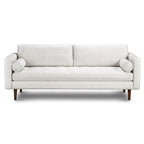 Canapé en velours vieilli vert / béton / blé / marine / cendré avec pieds en noyer et coussins en plumes et duvet – 225 cm, 3 places