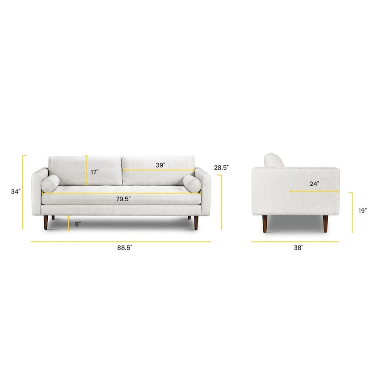Canapé en velours vieilli vert / béton / blé / marine / cendré avec pieds en noyer et coussins en plumes et duvet – 225 cm, 3 places