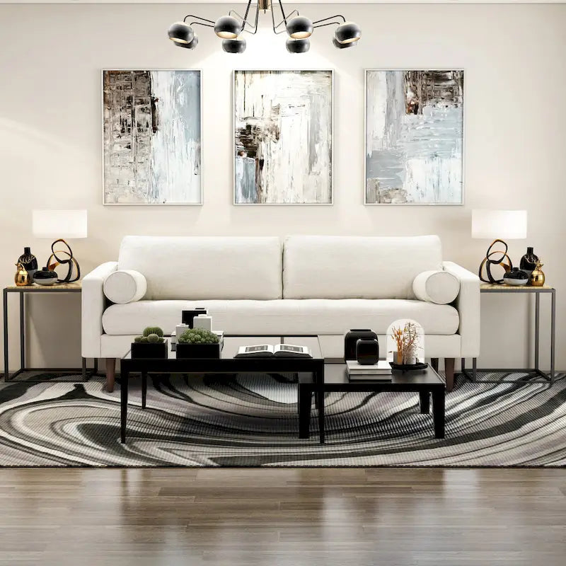 Canapé en velours vieilli vert / béton / blé / marine / cendré avec pieds en noyer et coussins en plumes et duvet – 225 cm, 3 places