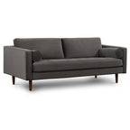 Canapé en velours vieilli vert / béton / blé / marine / cendré avec pieds en noyer et coussins en plumes et duvet – 225 cm, 3 places