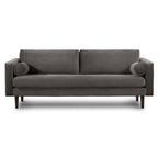 Canapé en velours vieilli vert / béton / blé / marine / cendré avec pieds en noyer et coussins en plumes et duvet – 225 cm, 3 places