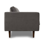 Canapé en velours vieilli vert / béton / blé / marine / cendré avec pieds en noyer et coussins en plumes et duvet – 225 cm, 3 places