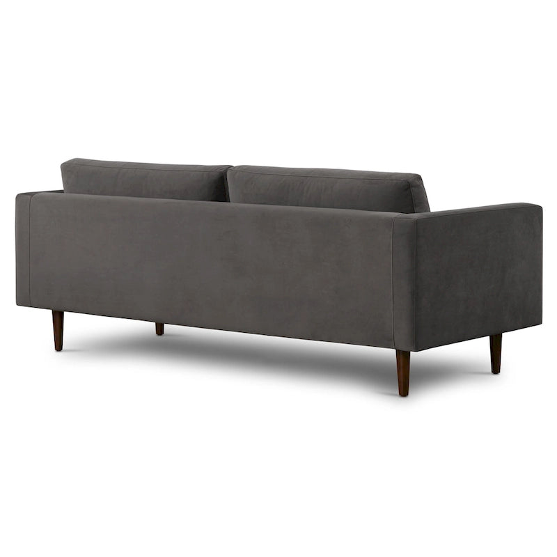 Canapé en velours vieilli vert / béton / blé / marine / cendré avec pieds en noyer et coussins en plumes et duvet – 225 cm, 3 places