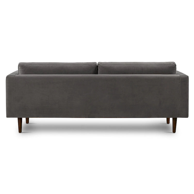 Canapé en velours vieilli vert / béton / blé / marine / cendré avec pieds en noyer et coussins en plumes et duvet – 225 cm, 3 places