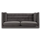 Canapé en velours vieilli vert / béton / blé / marine / cendré avec pieds en noyer et coussins en plumes et duvet – 225 cm, 3 places