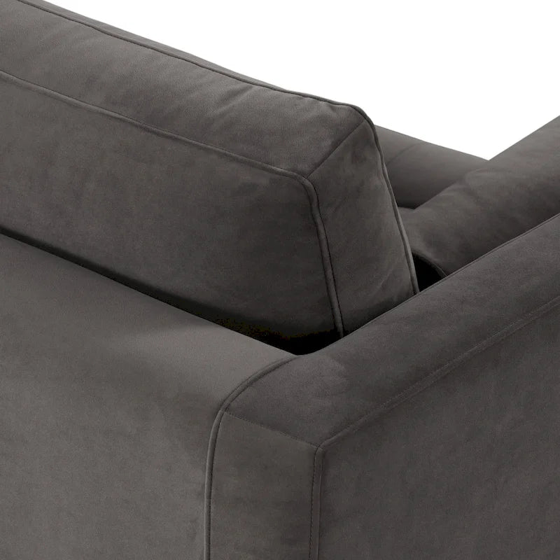 Canapé en velours vieilli vert / béton / blé / marine / cendré avec pieds en noyer et coussins en plumes et duvet – 225 cm, 3 places