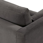 Canapé en velours vieilli vert / béton / blé / marine / cendré avec pieds en noyer et coussins en plumes et duvet – 225 cm, 3 places