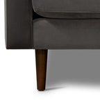 Canapé en velours vieilli vert / béton / blé / marine / cendré avec pieds en noyer et coussins en plumes et duvet – 225 cm, 3 places