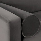 Canapé en velours vieilli vert / béton / blé / marine / cendré avec pieds en noyer et coussins en plumes et duvet – 225 cm, 3 places