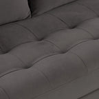 Canapé en velours vieilli vert / béton / blé / marine / cendré avec pieds en noyer et coussins en plumes et duvet – 225 cm, 3 places
