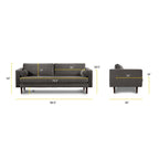 Canapé en velours vieilli vert / béton / blé / marine / cendré avec pieds en noyer et coussins en plumes et duvet – 225 cm, 3 places