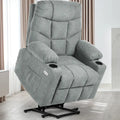 Fauteuil inclinable motorisé de massage et de levage en tissu et similicuir gris / marron / gris foncé / marron foncé avec chauffage et port USB – Simple