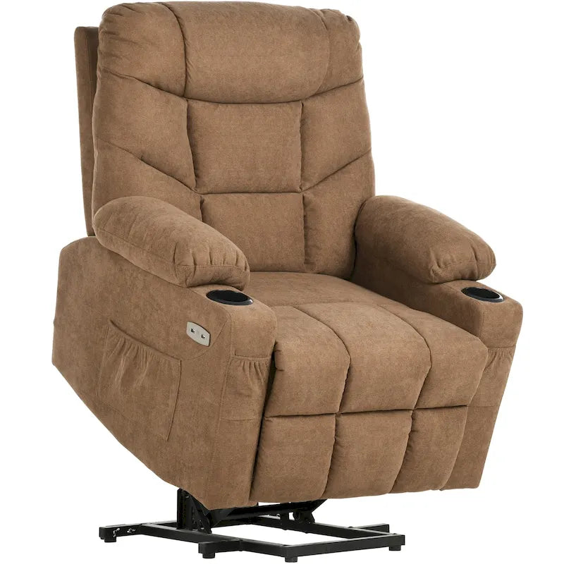 Fauteuil inclinable motorisé de massage et de levage en tissu et similicuir gris / marron / gris foncé / marron foncé avec chauffage et port USB – Simple