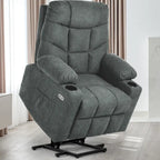 Fauteuil inclinable motorisé de massage et de levage en tissu et similicuir gris / marron / gris foncé / marron foncé avec chauffage et port USB – Simple
