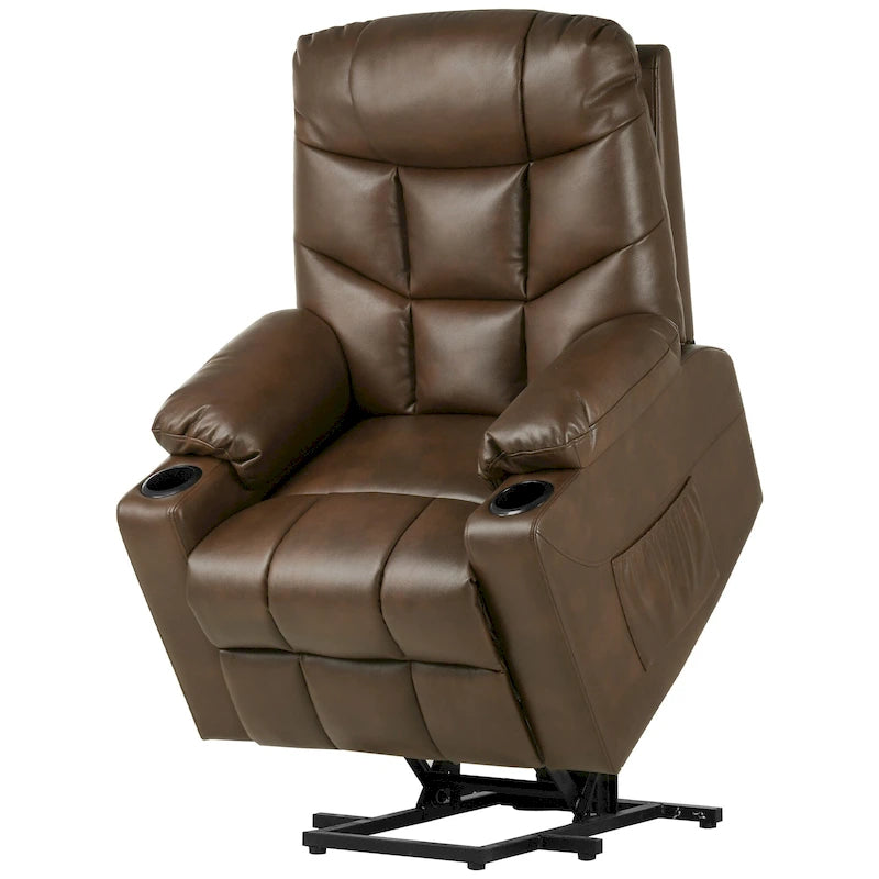 Fauteuil inclinable motorisé de massage et de levage en tissu et similicuir gris / marron / gris foncé / marron foncé avec chauffage et port USB – Simple