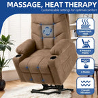 Fauteuil inclinable motorisé de massage et de levage en tissu et similicuir gris / marron / gris foncé / marron foncé avec chauffage et port USB – Simple