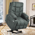 Fauteuil inclinable motorisé de massage et de levage en tissu et similicuir gris / marron / gris foncé / marron foncé avec chauffage et port USB – Simple