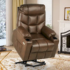 Fauteuil inclinable motorisé de massage et de levage en tissu et similicuir gris / marron / gris foncé / marron foncé avec chauffage et port USB – Simple