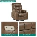 Fauteuil inclinable motorisé de massage et de levage en tissu et similicuir gris / marron / gris foncé / marron foncé avec chauffage et port USB – Simple