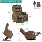 Fauteuil inclinable motorisé de massage et de levage en tissu et similicuir gris / marron / gris foncé / marron foncé avec chauffage et port USB – Simple