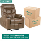 Fauteuil inclinable motorisé de massage et de levage en tissu et similicuir gris / marron / gris foncé / marron foncé avec chauffage et port USB – Simple