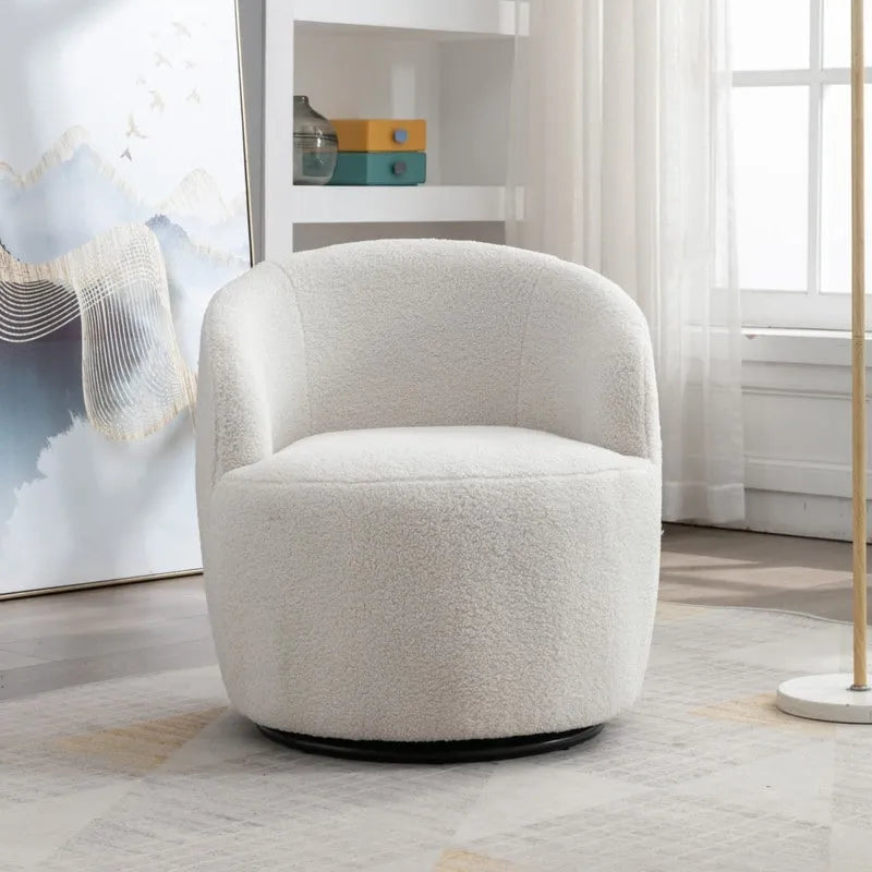 Fauteuil pivotant 360° en tissu bouclette (ours en peluche) coloris caramel / ivoire / bleu / rouge / gris / vert / rose / jaune / marron – Simple