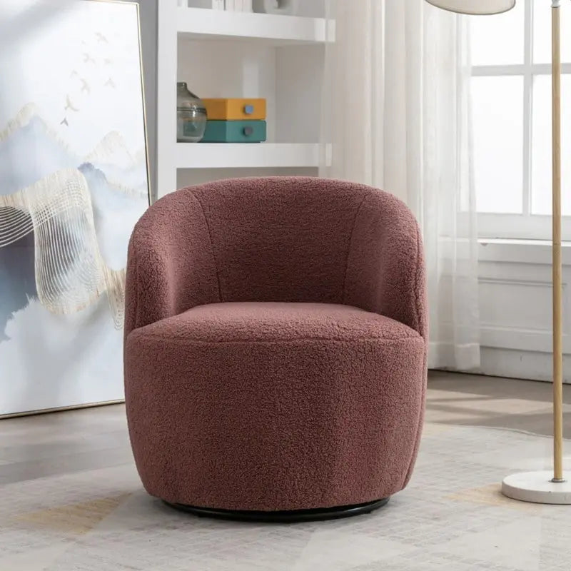 Fauteuil pivotant 360° en tissu bouclette (ours en peluche) coloris caramel / ivoire / bleu / rouge / gris / vert / rose / jaune / marron – Simple