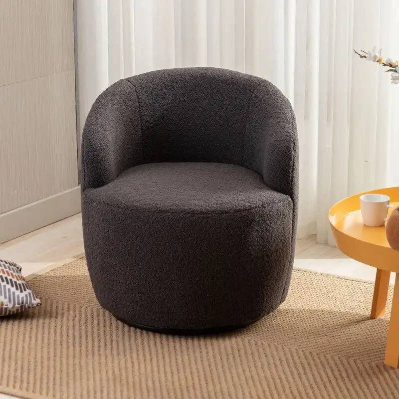 Fauteuil pivotant 360° en tissu bouclette (ours en peluche) coloris caramel / ivoire / bleu / rouge / gris / vert / rose / jaune / marron – Simple