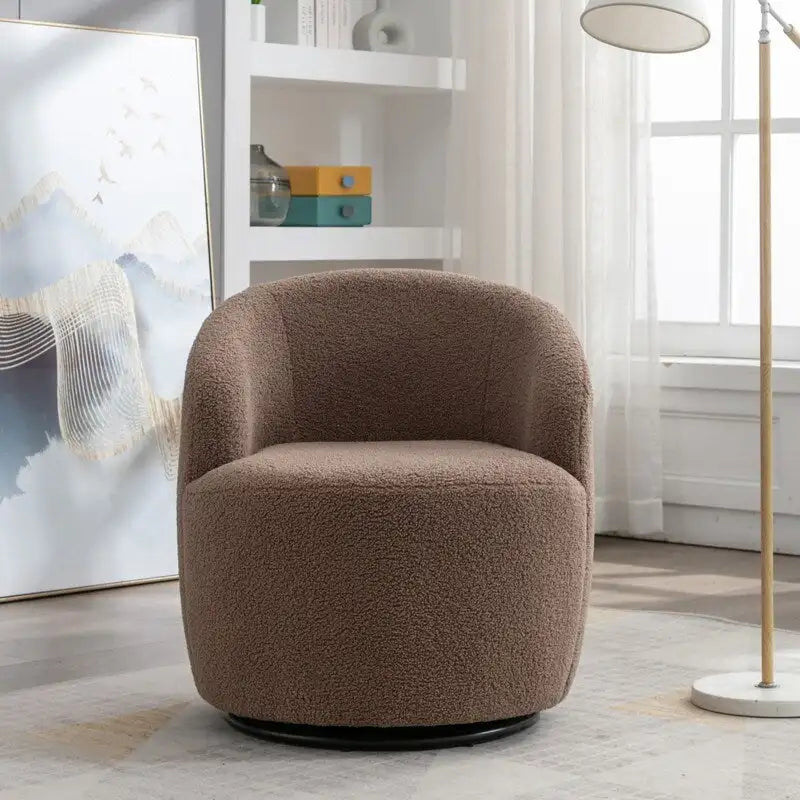 Fauteuil pivotant 360° en tissu bouclette (ours en peluche) coloris caramel / ivoire / bleu / rouge / gris / vert / rose / jaune / marron – Simple