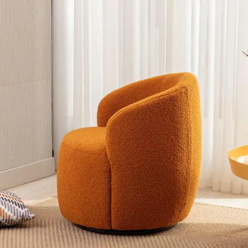 Fauteuil pivotant 360° en tissu bouclette (ours en peluche) coloris caramel / ivoire / bleu / rouge / gris / vert / rose / jaune / marron – Simple