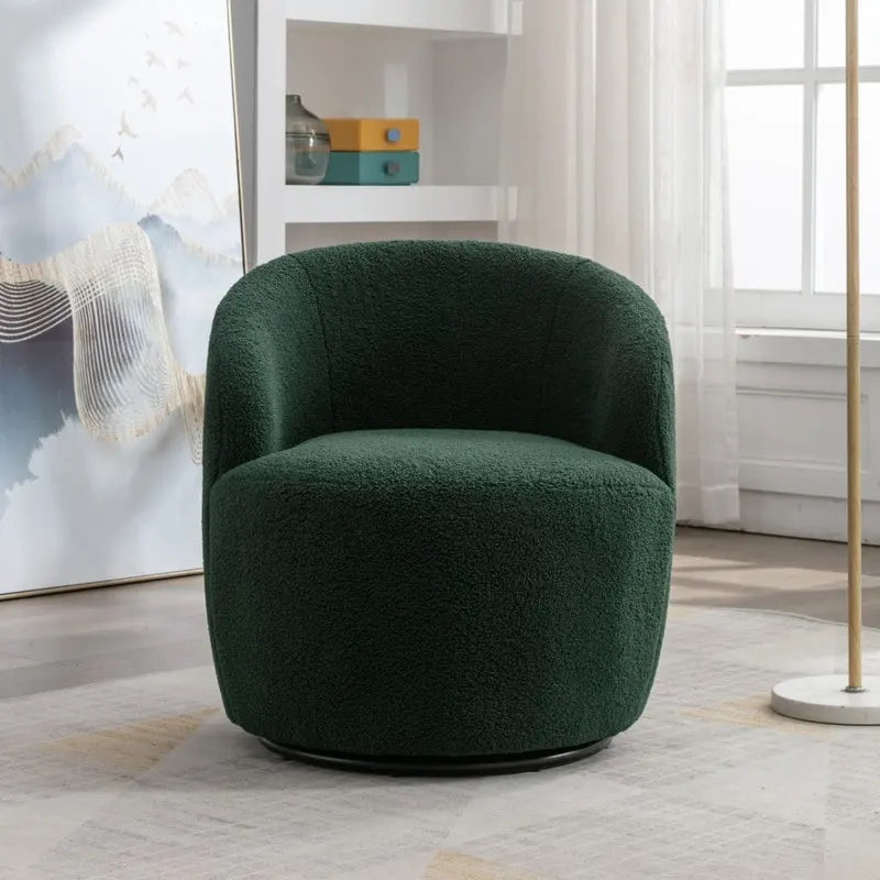 Fauteuil pivotant 360° en tissu bouclette (ours en peluche) coloris caramel / ivoire / bleu / rouge / gris / vert / rose / jaune / marron – Simple