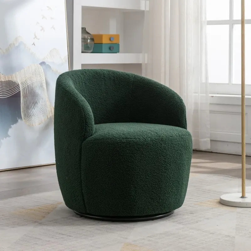 Fauteuil pivotant 360° en tissu bouclette (ours en peluche) coloris caramel / ivoire / bleu / rouge / gris / vert / rose / jaune / marron – Simple