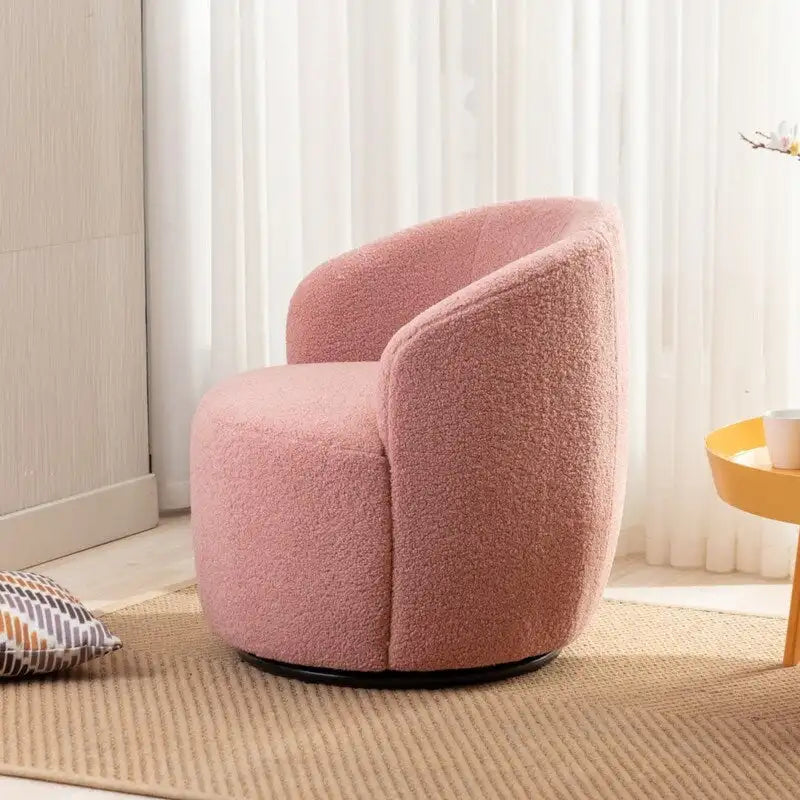 Fauteuil pivotant 360° en tissu bouclette (ours en peluche) coloris caramel / ivoire / bleu / rouge / gris / vert / rose / jaune / marron – Simple