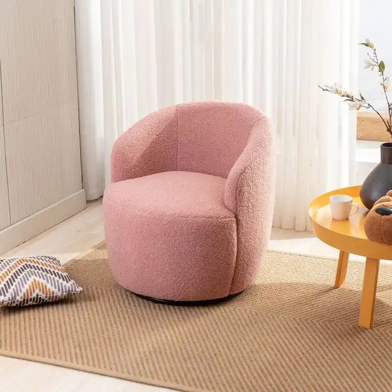 Fauteuil pivotant 360° en tissu bouclette (ours en peluche) coloris caramel / ivoire / bleu / rouge / gris / vert / rose / jaune / marron – Simple