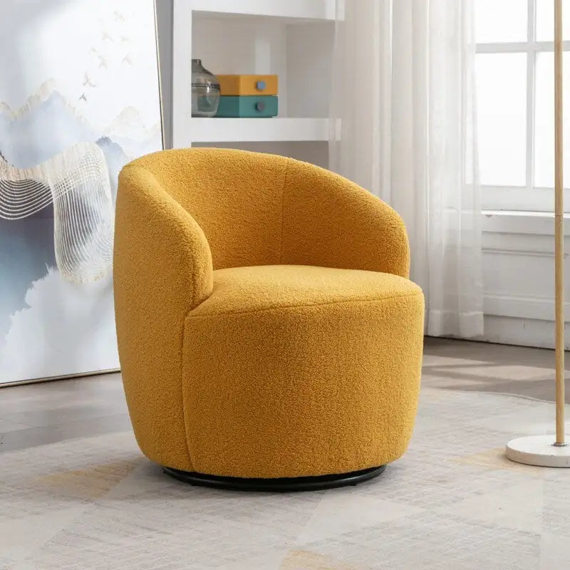 Fauteuil pivotant 360° en tissu bouclette (ours en peluche) coloris caramel / ivoire / bleu / rouge / gris / vert / rose / jaune / marron – Simple