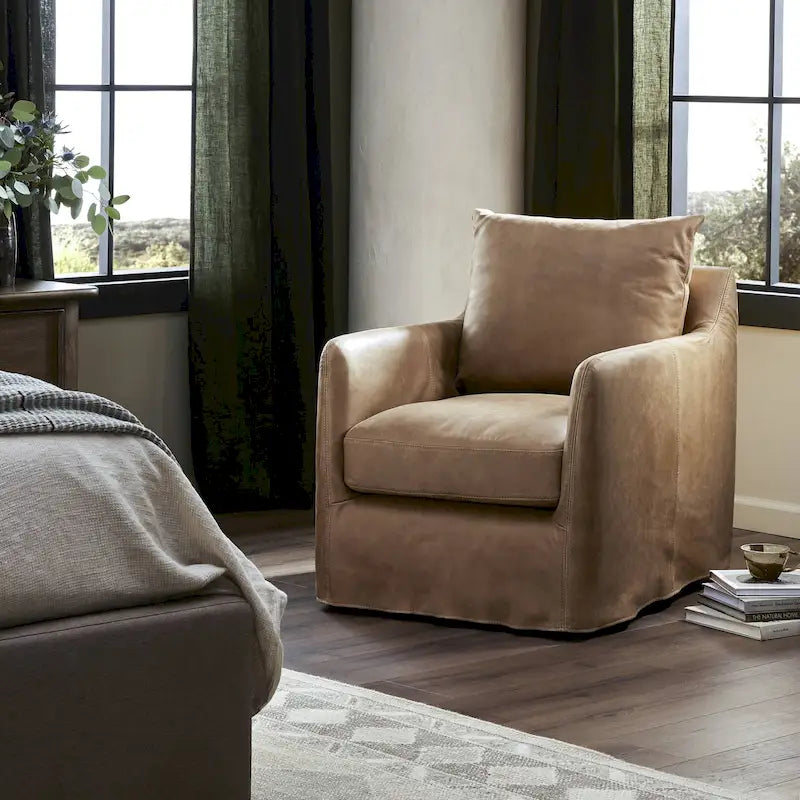 Fauteuil d'appoint pivotant à 360° en tissu performant Acier / Drift / Taupe / Noir / Ivoire – Simple