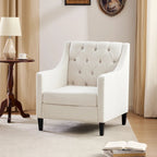 Fauteuil capitonné en coton et lin bleu / bleu sarcelle foncé / beige avec repose-pieds et structure en bois massif – Individuel