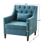 Fauteuil capitonné en coton et lin bleu / bleu sarcelle foncé / beige avec repose-pieds et structure en bois massif – Individuel