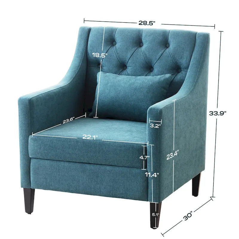 Fauteuil capitonné en coton et lin bleu / bleu sarcelle foncé / beige avec repose-pieds et structure en bois massif – Individuel