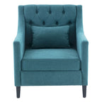 Fauteuil capitonné en coton et lin bleu / bleu sarcelle foncé / beige avec repose-pieds et structure en bois massif – Individuel