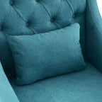 Fauteuil capitonné en coton et lin bleu / bleu sarcelle foncé / beige avec repose-pieds et structure en bois massif – Individuel