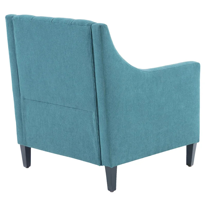 Fauteuil capitonné en coton et lin bleu / bleu sarcelle foncé / beige avec repose-pieds et structure en bois massif – Individuel