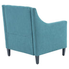 Fauteuil capitonné en coton et lin bleu / bleu sarcelle foncé / beige avec repose-pieds et structure en bois massif – Individuel
