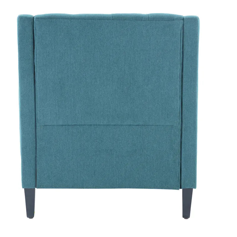 Fauteuil capitonné en coton et lin bleu / bleu sarcelle foncé / beige avec repose-pieds et structure en bois massif – Individuel